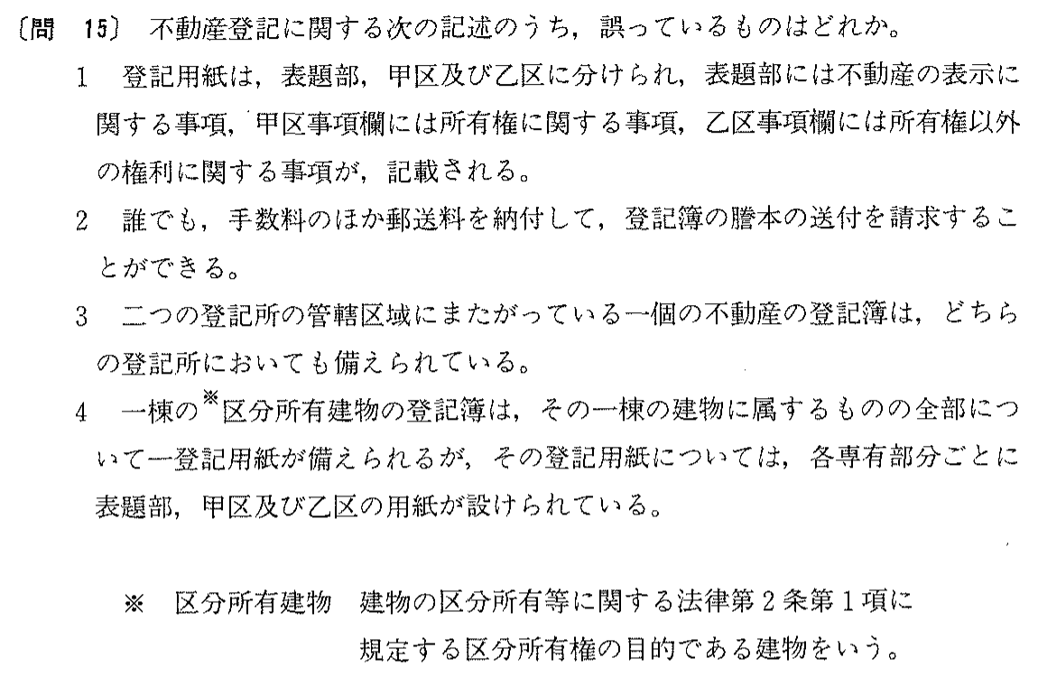昭和63年度 宅建試験 問15の問題(原本の画像)