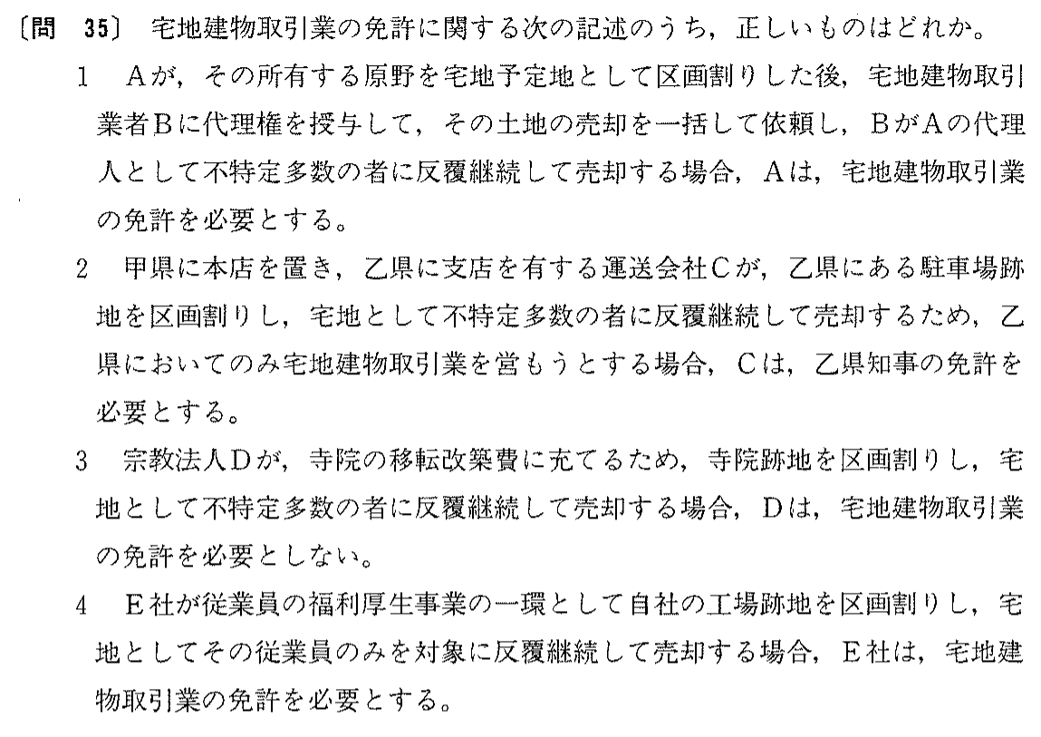 昭和63年度 宅建試験 問35の問題(原本の画像)