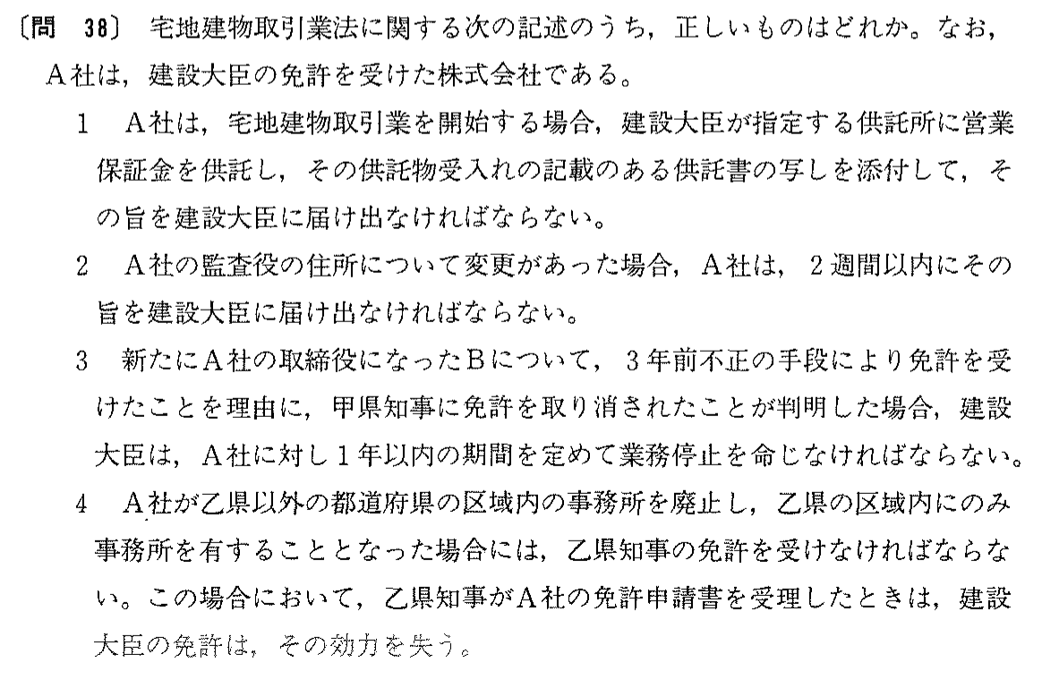 昭和63年度 宅建試験 問38の問題(原本の画像)