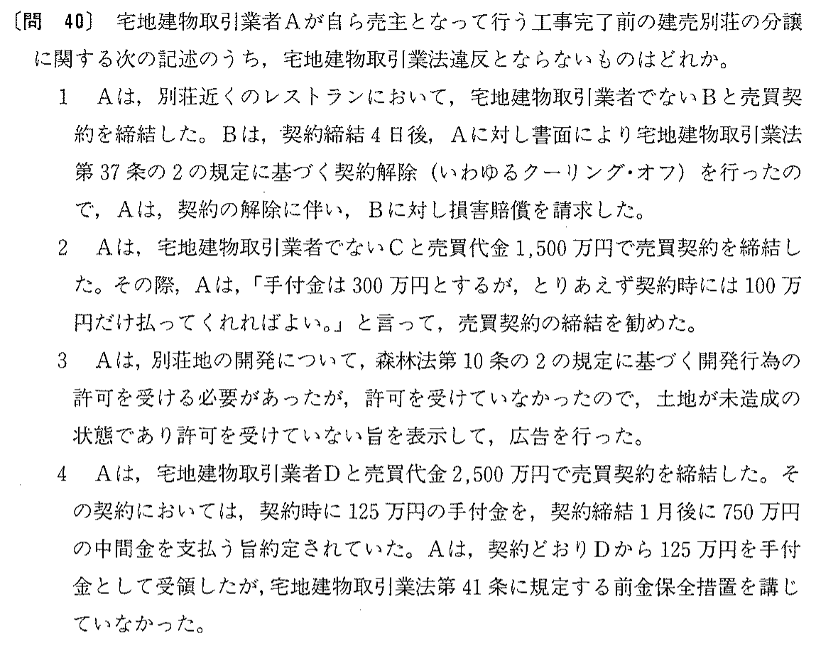 昭和63年度 宅建試験 問40の問題(原本の画像)