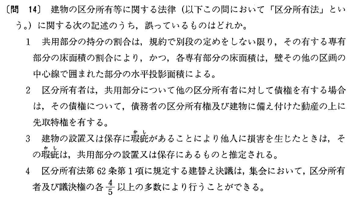 平成元年度 宅建試験 問14の問題(原本の画像)