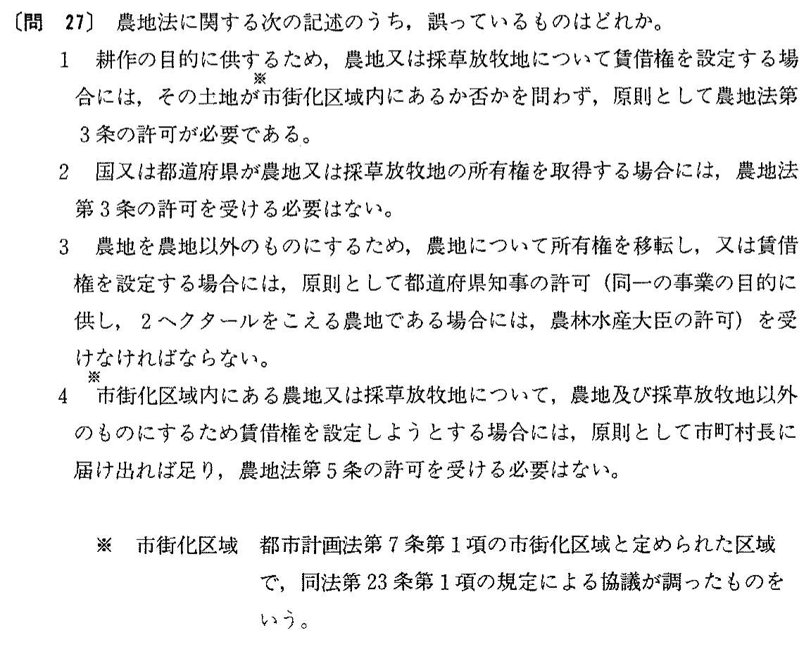 平成元年度 宅建試験 問27の問題(原本の画像)