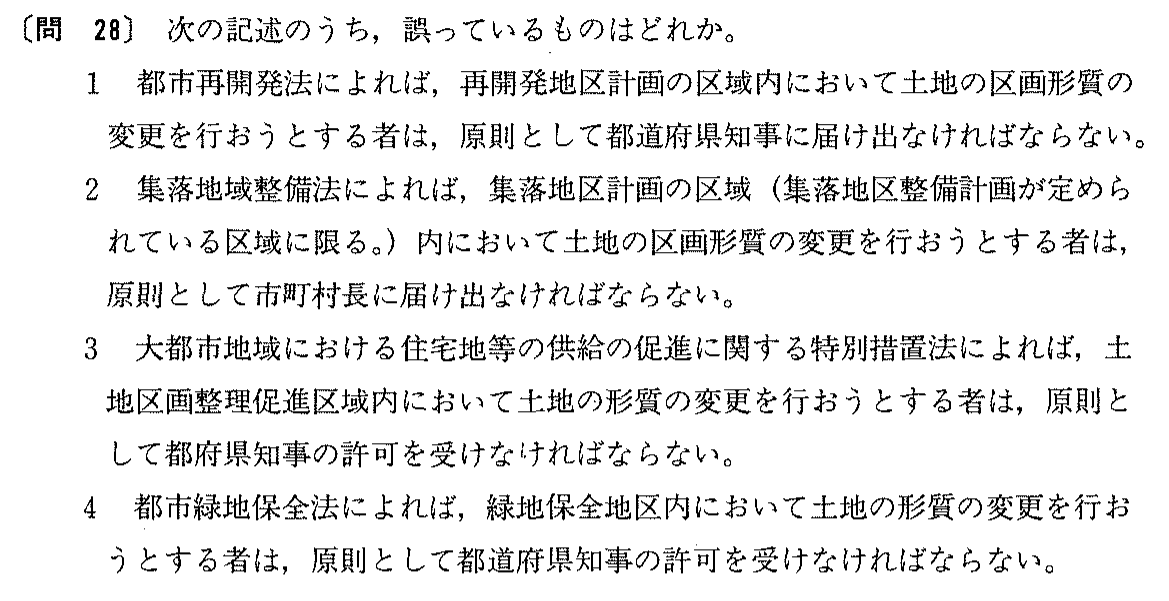 平成元年度 宅建試験 問28の問題(原本の画像)