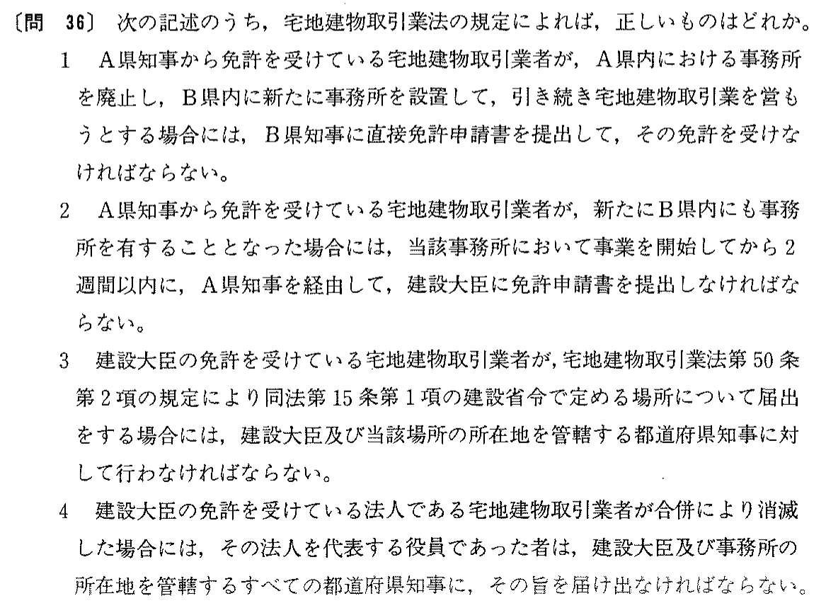 平成元年度 宅建試験 問36の問題(原本の画像)