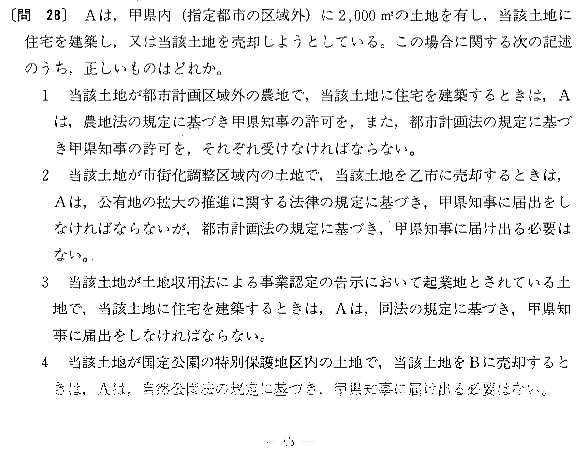 平成2年度 宅建試験 問28の問題(原本の画像)