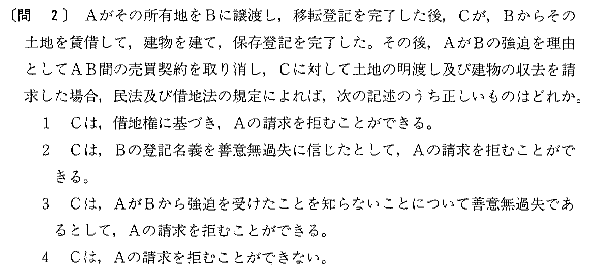 平成3年度 宅建試験 問2の問題(原本の画像)