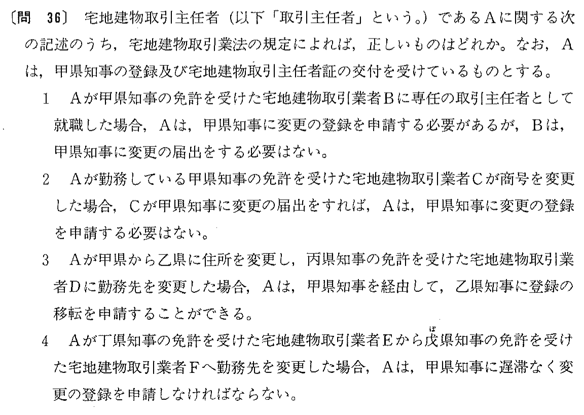 平成3年度 宅建試験 問36の問題(原本の画像)