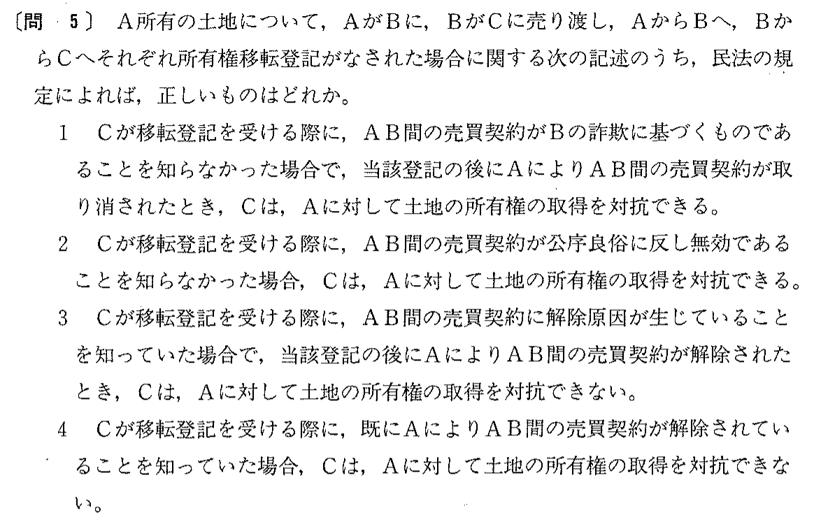 平成8年度 宅建試験 問5の問題(原本の画像)