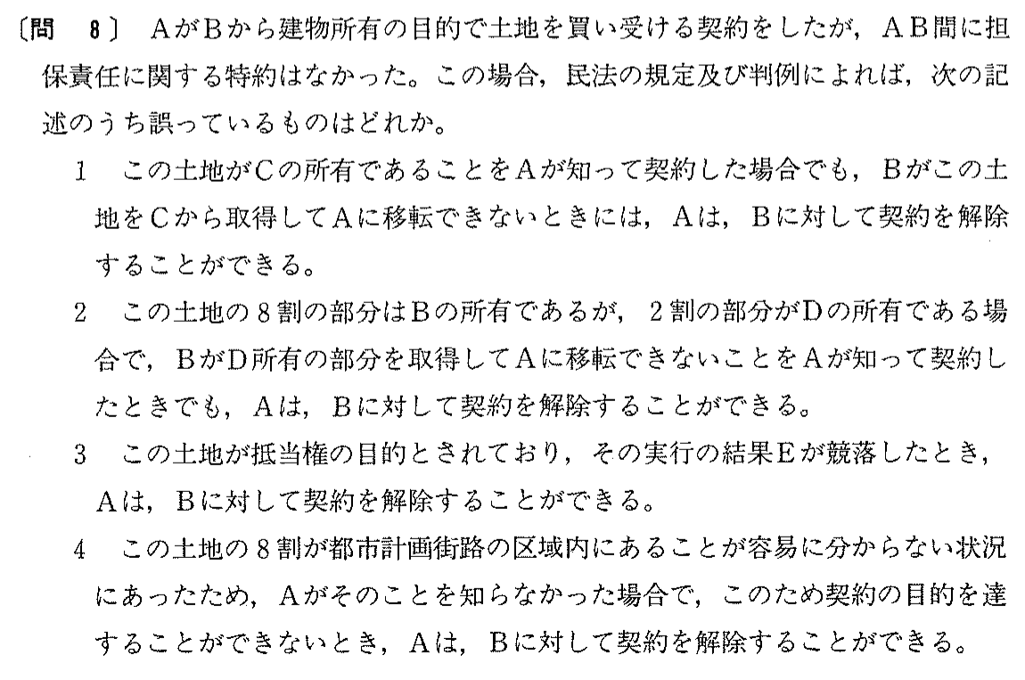 平成8年度 宅建試験 問8の問題(原本の画像)