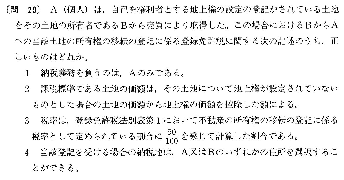 平成8年度 宅建試験 問29の問題(原本の画像)