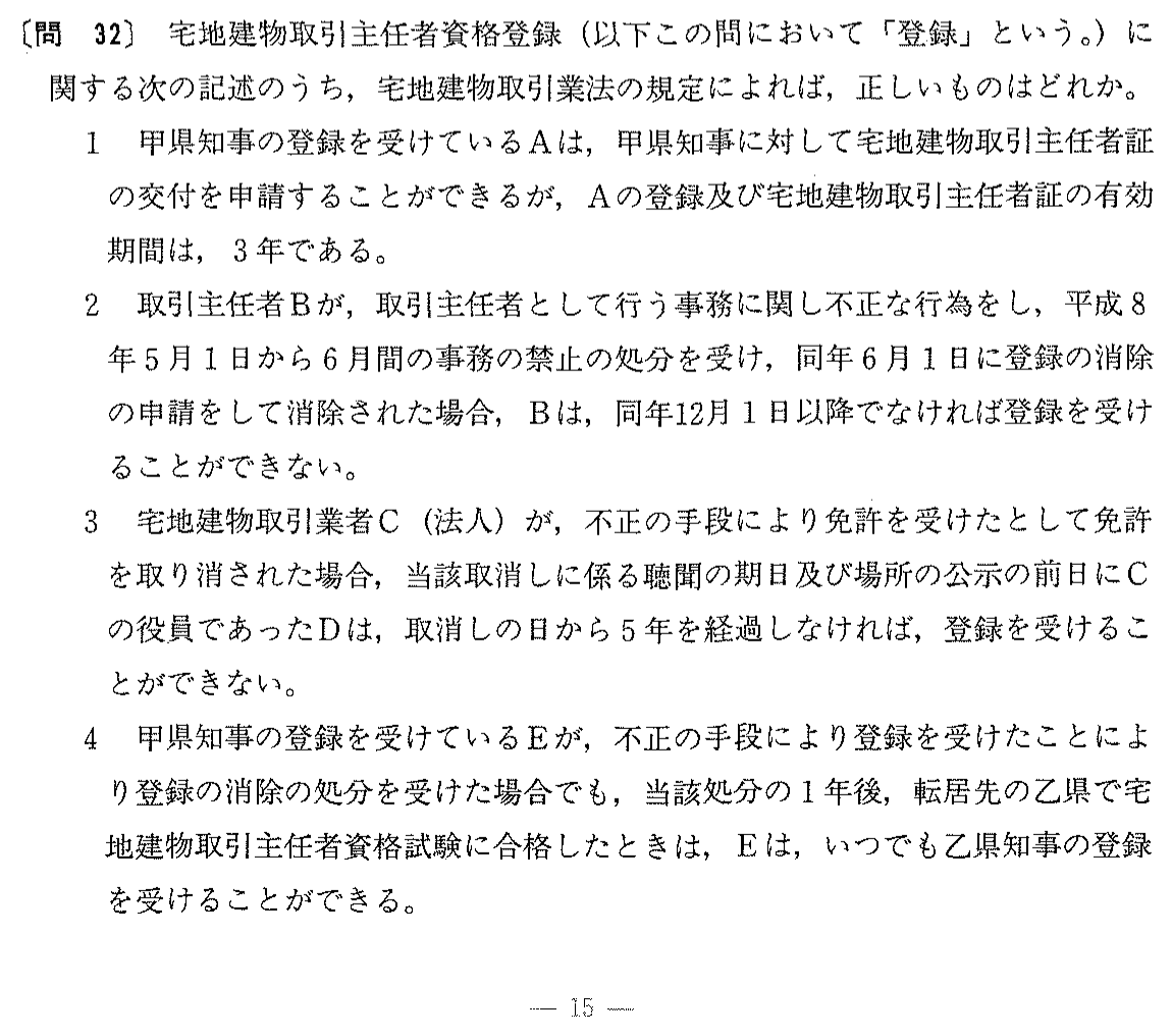 平成9年度 宅建試験 問32の問題(原本の画像)