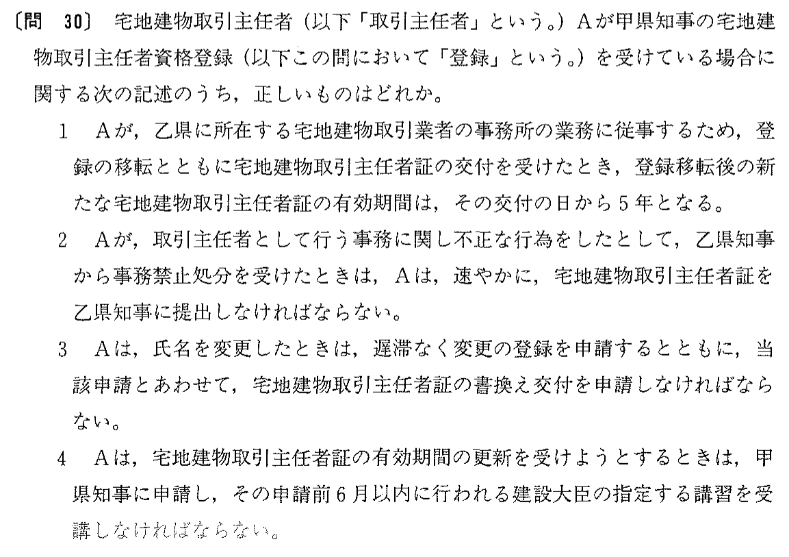 平成10年度 宅建試験 問30の問題(原本の画像)