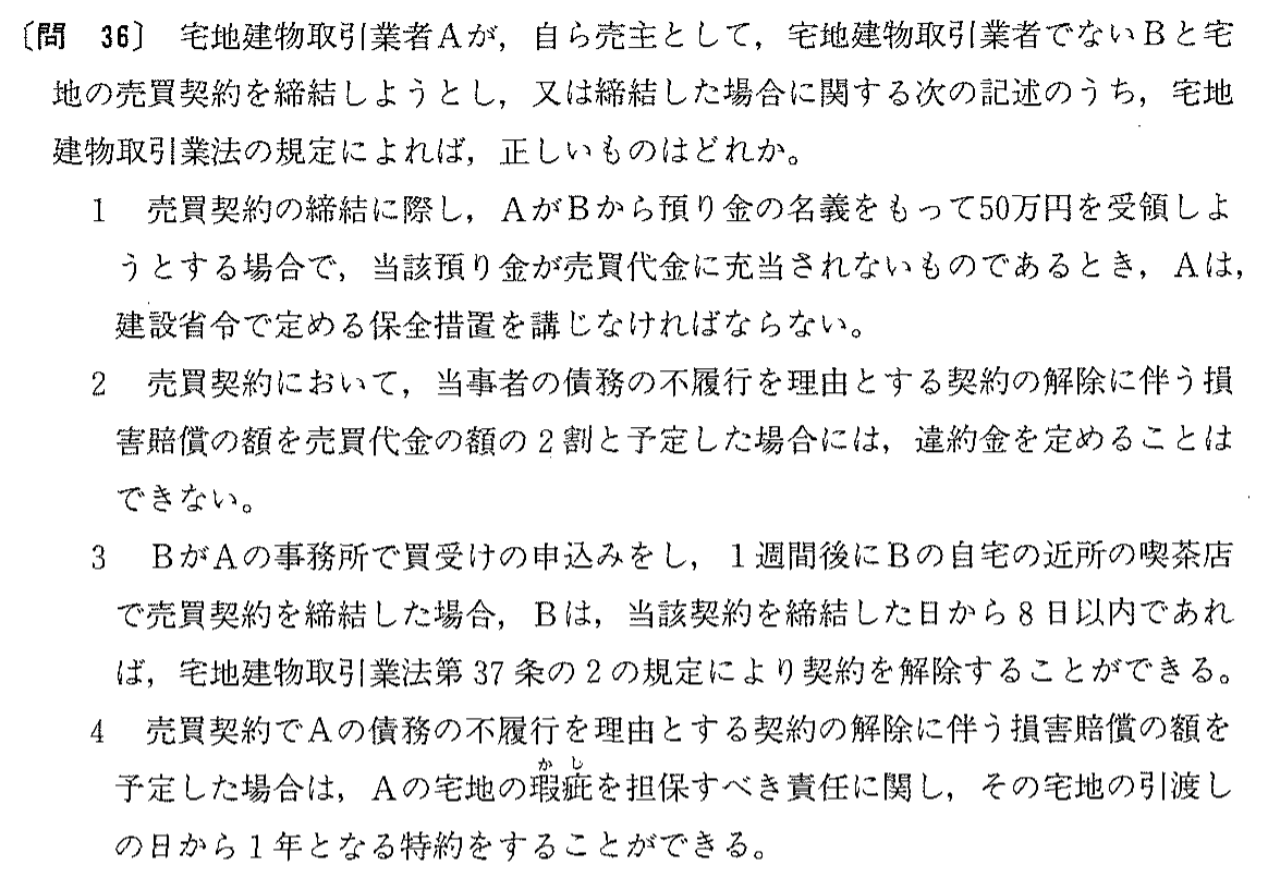 平成10年度 宅建試験 問36の問題(原本の画像)