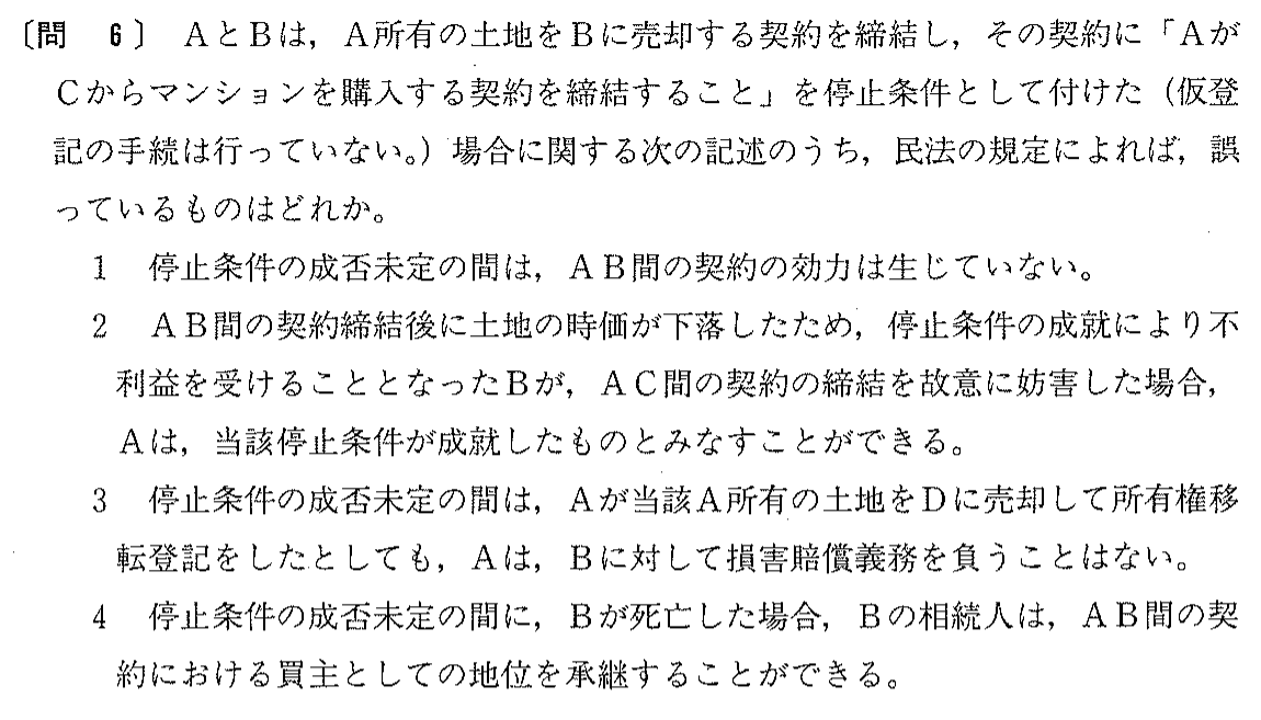 平成11年度 宅建試験 問6の問題(原本の画像)