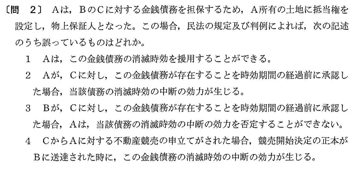 平成12年度 宅建試験 問2の問題(原本の画像)