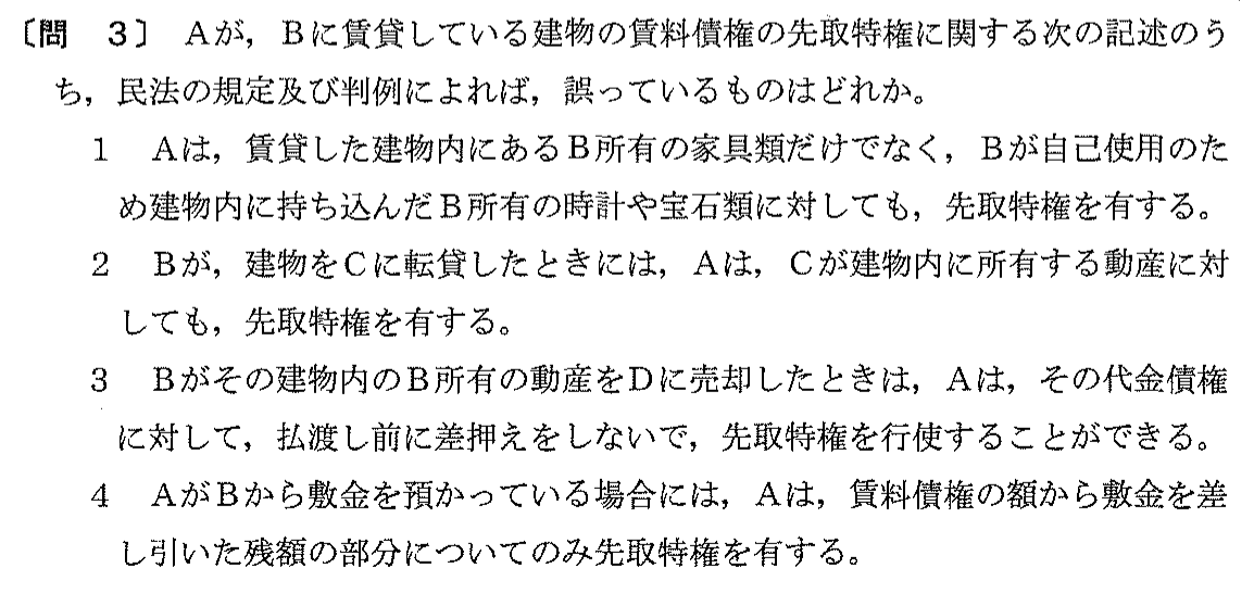 平成12年度 宅建試験 問3の問題(原本の画像)