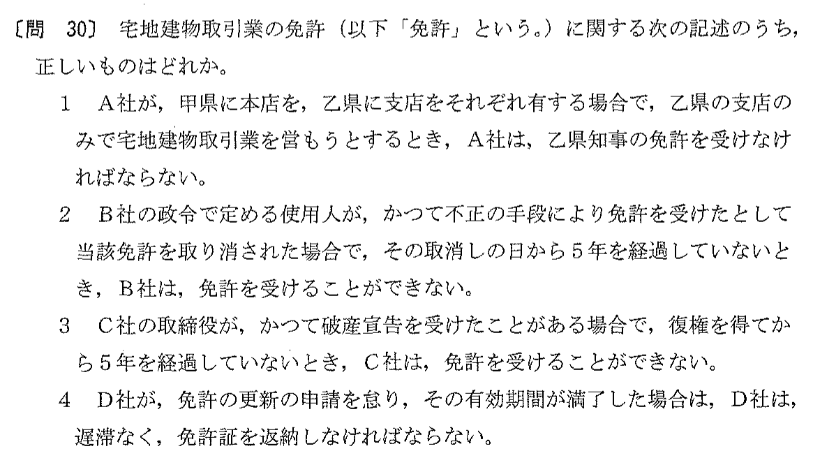 平成12年度 宅建試験 問30の問題(原本の画像)