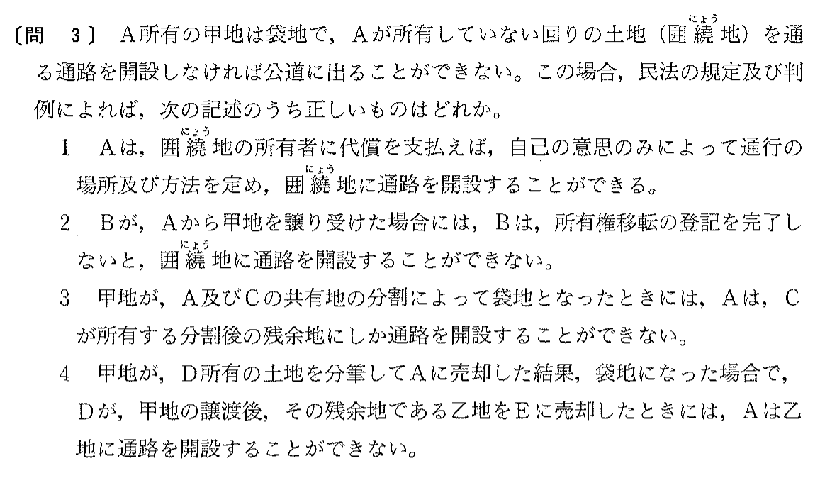 平成13年度 宅建試験 問3の問題(原本の画像)