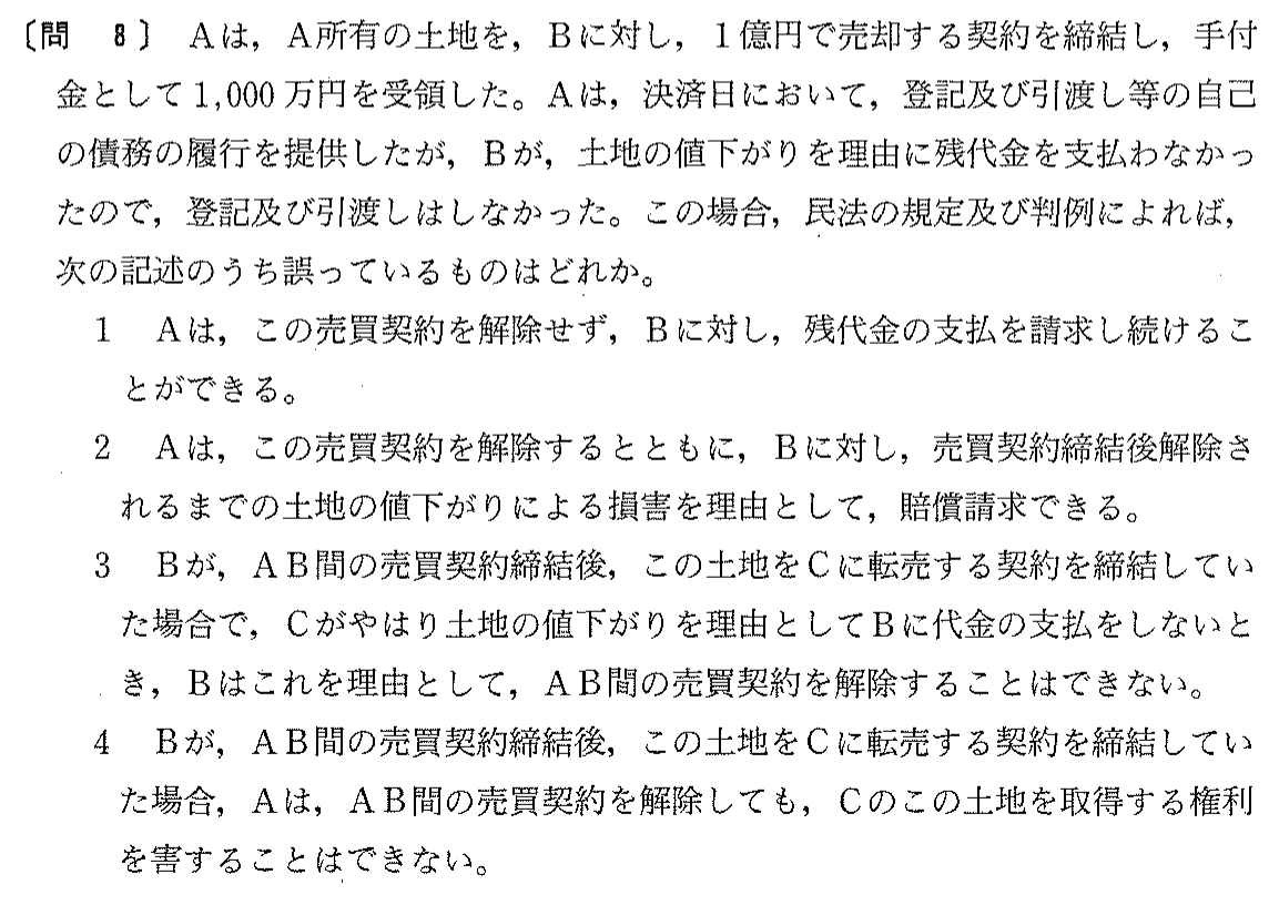 平成14年度 宅建試験 問8の問題(原本の画像)