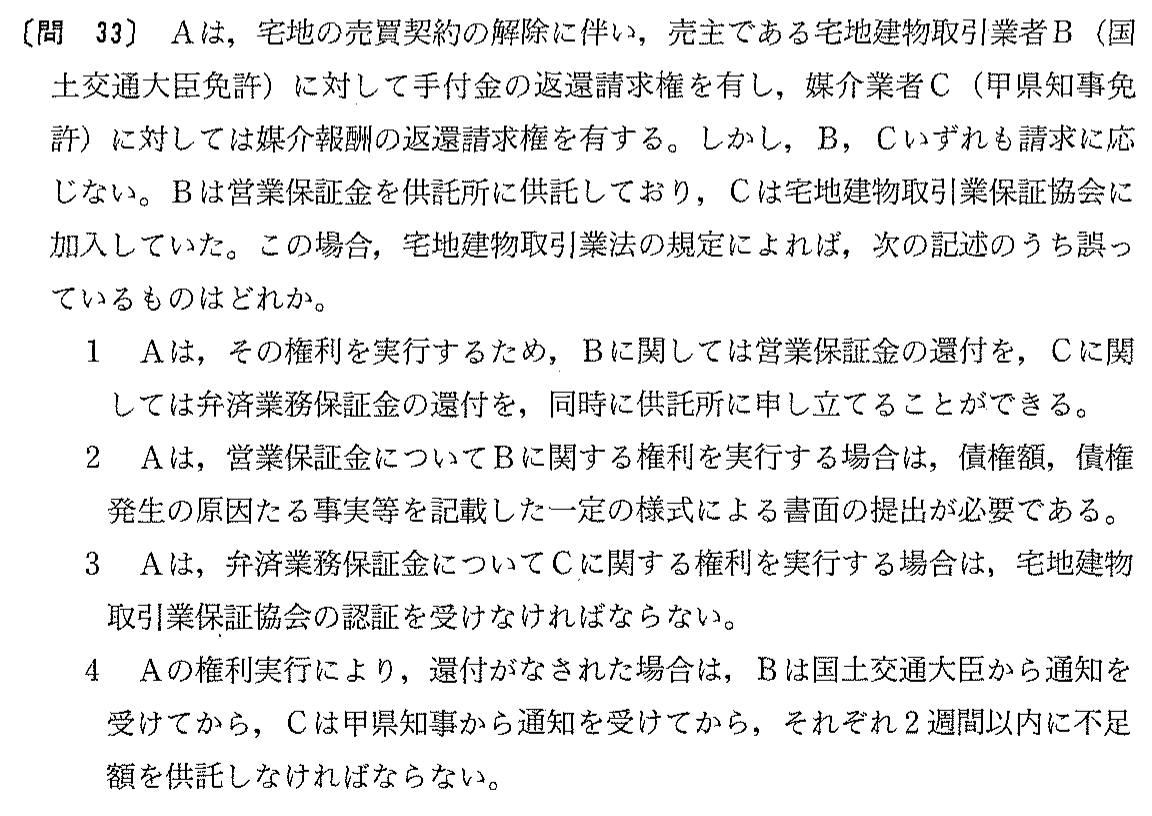 平成14年度 宅建試験 問33の問題(原本の画像)