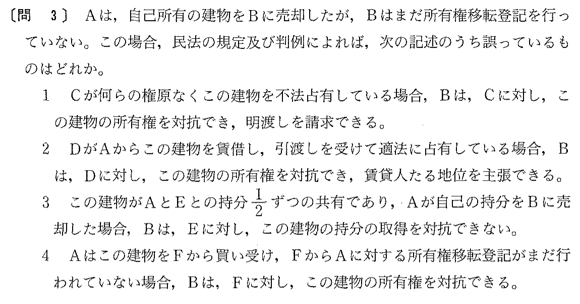 平成16年度 宅建試験 問3の問題(原本の画像)