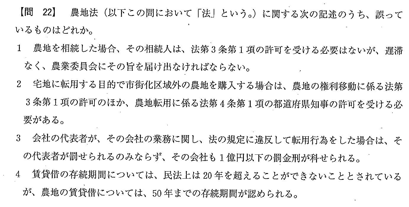 平成22年度 宅建試験 問22の問題(原本の画像)