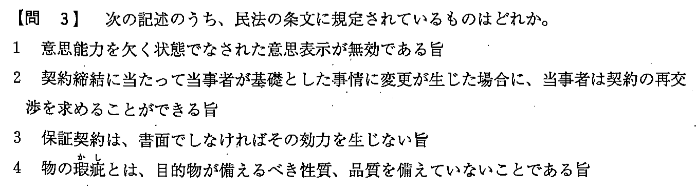 平成24年度 宅建試験 問3の問題(原本の画像)