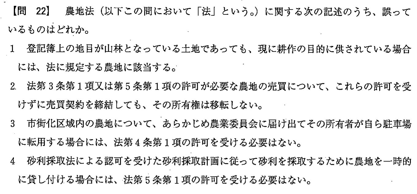 平成24年度 宅建試験 問22の問題(原本の画像)