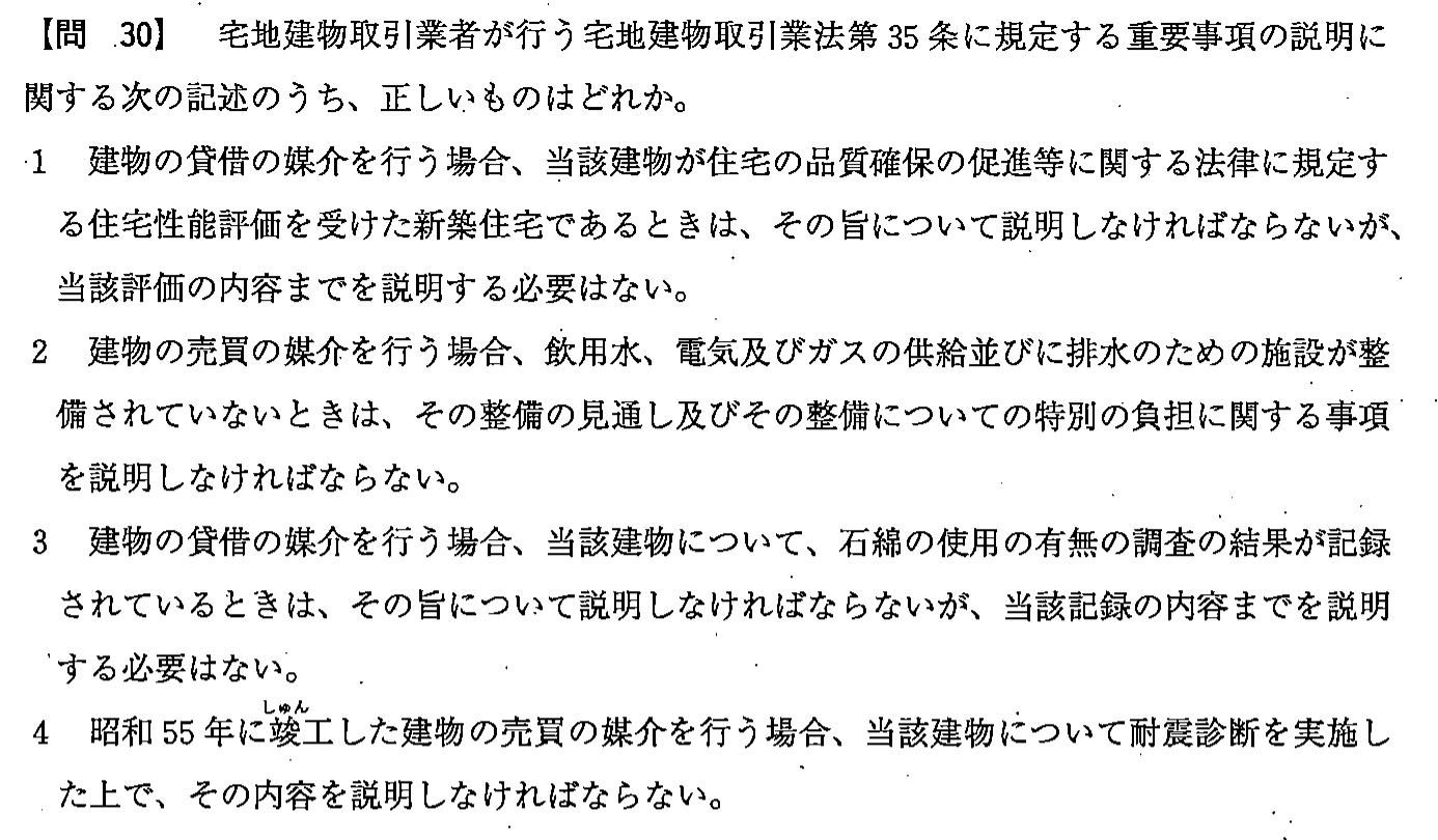 平成24年度 宅建試験 問30の問題(原本の画像)