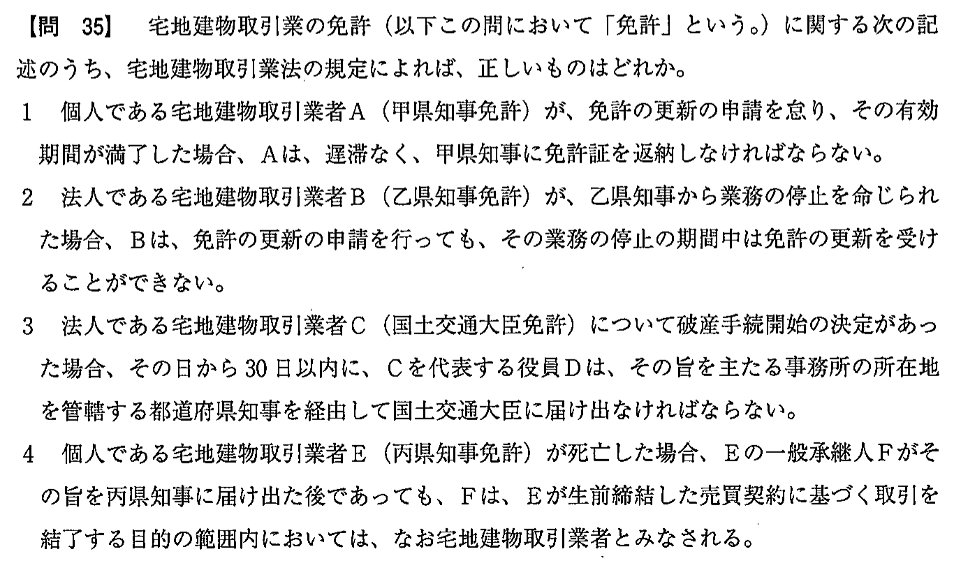 平成28年度 宅建試験 問35の問題(原本の画像)