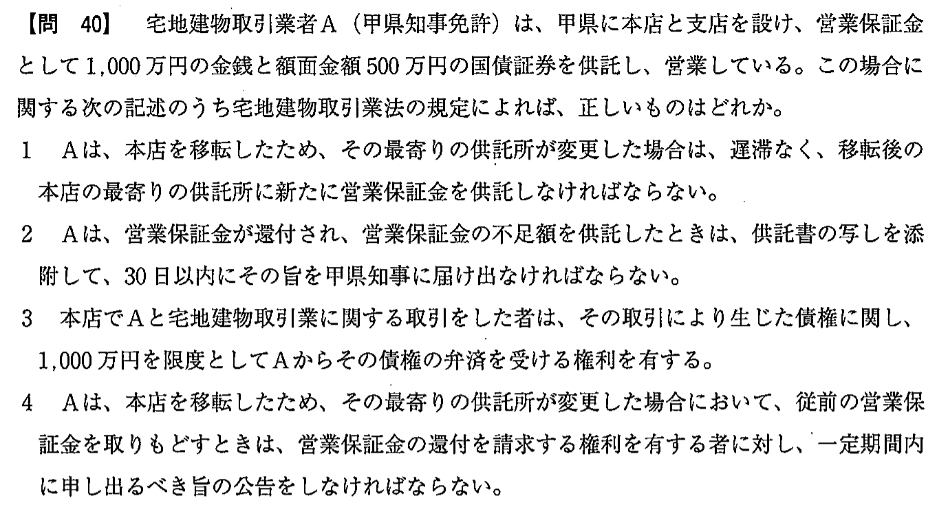 平成28年度 宅建試験 問40の問題(原本の画像)