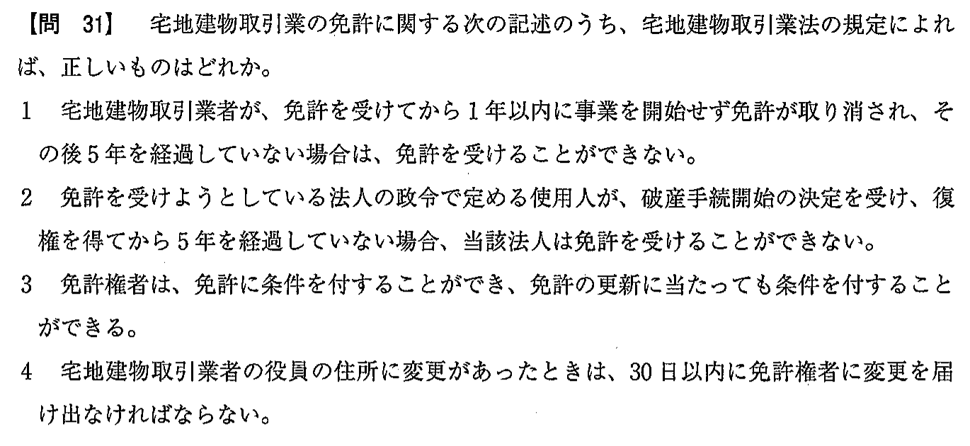 令和2年度(12月試験) 宅建試験 問31の問題(原本の画像)