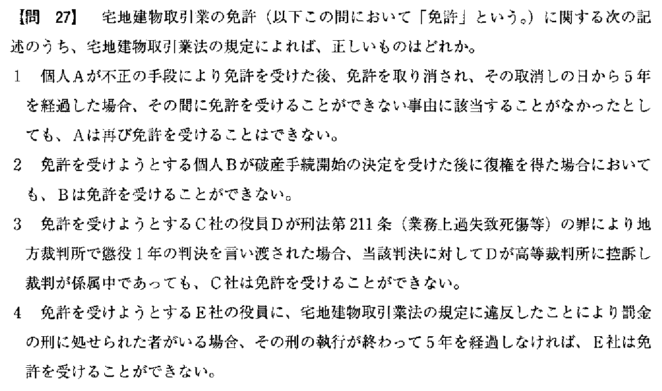 令和3年度(10月試験) 宅建試験 問27の問題(原本の画像)